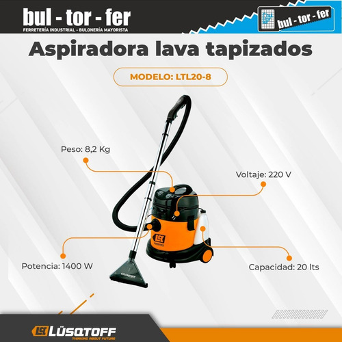 Imagen 3 de 7 de Aspiradora Lavatapizado Lusqtoff 20lts 1400w Polvo/liquido