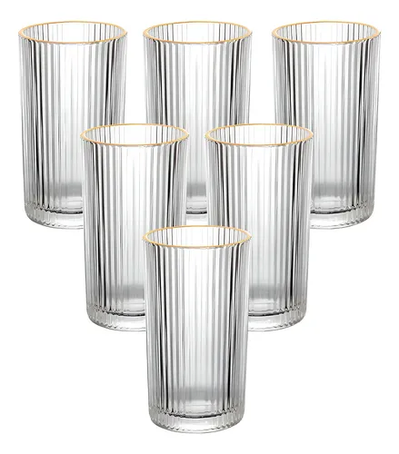 Jogo 6 Copos Altos Vidro 420ml Borda Dourada Hauskraft Transparente
