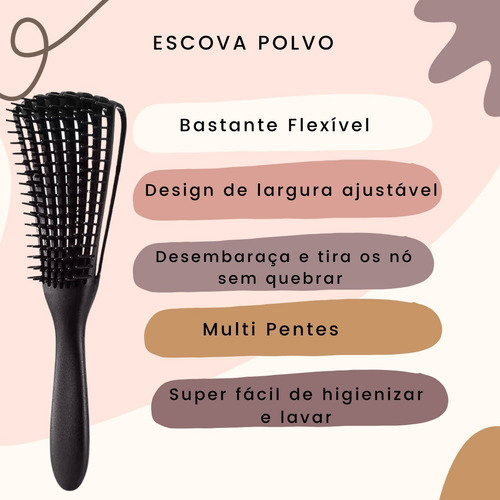 Escova para cabelo cacho pente polvo todo cabelo desembaraça cor lilás Facilitae