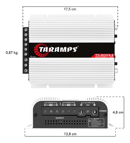 Modulo Amplificador Taramps Ts800 X4 2 Cabos Rca Kx3 1.5m Cor Branco