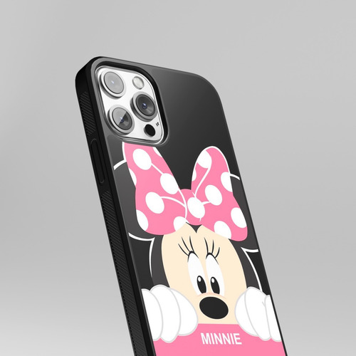 Funda Para Celular Minnie Mouse Fondo Negro Nombre Disney