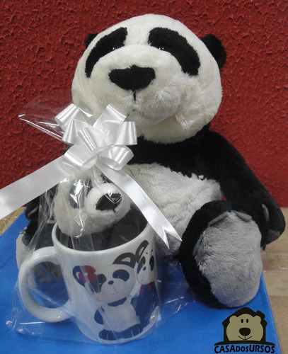 Imagem 1 de 9 de Caneca Porcelana Cute Love Me Panda 35cm + 15cm Casa Do Urso