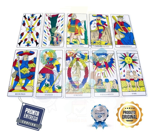 Imagem 7 de 10 de Baralho Tarot Marselha Original 78 Cartas+brinde Kit 7pedras