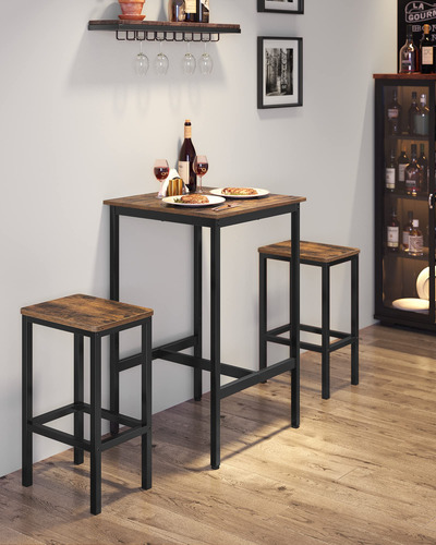 Mesa Alta Cuadrada Para Bar 60 X 60 X 92 Cm Marrón Rústico
