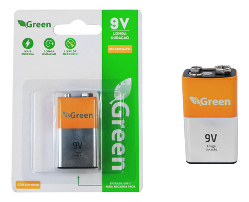 Bateria Recarregável 9v Usb Original Green - Melhor Preçotop
