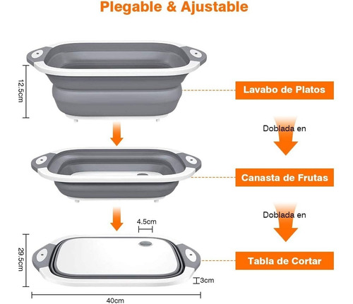 Imagen 6 de 7 de Tabla Para Picar Cortar Alimentos Plegable Expansible 3 En 1
