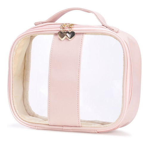 Necessaire Transparente Feminina Maquiagem Viagem Praia Cor Rosa-claro