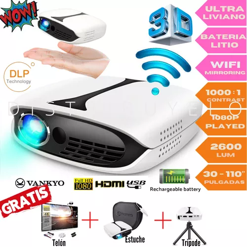 Proyector 3d Wifi Vankyo Dlp 2600lum Recargable Portatil