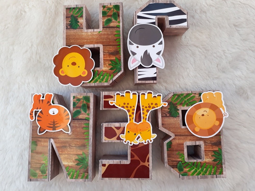 3 Letras 3d Animales De La Selva Bosque Candy Bar Decoracion