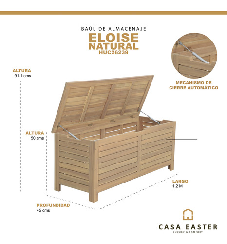 Baúl Eloise De Madera Acacia, Mecanismo De Cierre Automatico Natural Huc26239