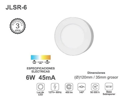 Plafon Led 6w Redondo Sobreponer Luz Calida 6 Pzs Jwj