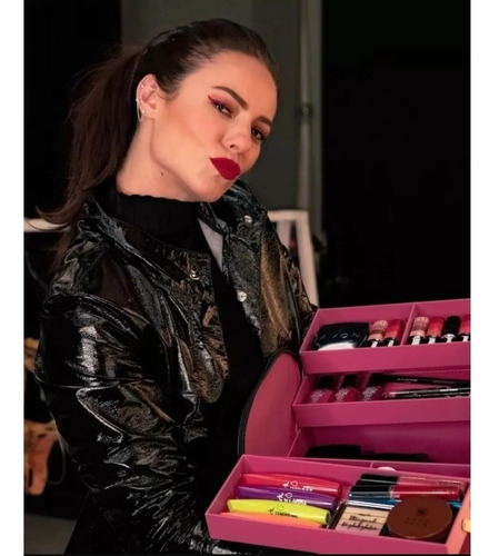 Maleta Maquiagem Profissional Revestida De Couro Nova Avon Cor Rosa