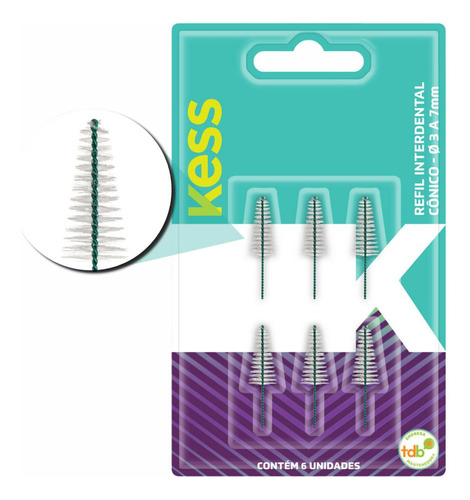 Refil Interdental Cônico Kess Ø 3 A 7mm C/6un Cód.1993