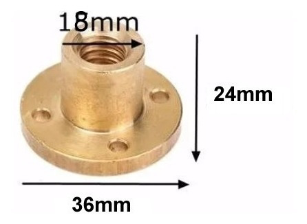 Imagem 2 de 2 de Castanha Para Fuso Trapezoidal T12 12mm Passo 8mm Latão