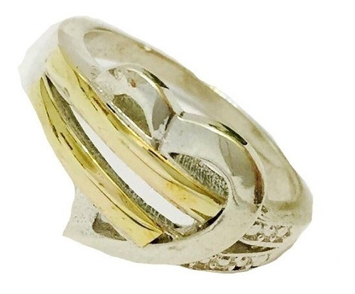 Anillo Corazón Entrelazado Plata Y Oro Ideal Mujer Ao 136