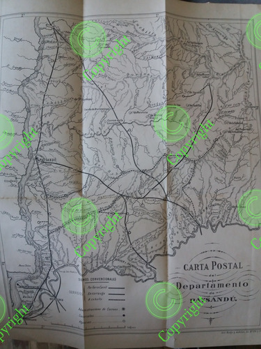 Mapa Carta Postal Año 1877 Depto Paysandu Incl. Rio Negro