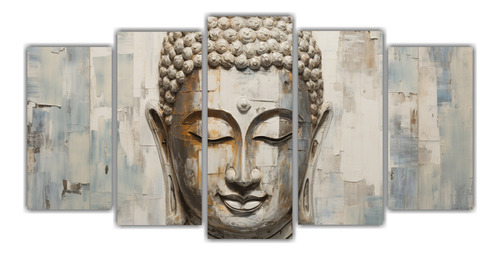 250x125cm Cuadro Buddha Face Estilo Abstracto Plata Y Blanco