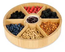 Comprar Botanero Giratorio de Bambú con Salsero de Cerámica, Plato Botanero con 6 Divisiones para todo tipo de Botanas, Charola Lazy Susan, Bandeja Giratoria con Bowl para Dip, Centro Para Mesa