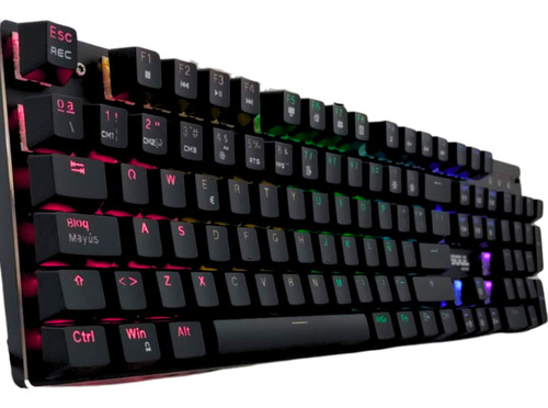 Teclado gamer Soul XK800 QWERTY Content Blue inglés US color negro con luz RGB