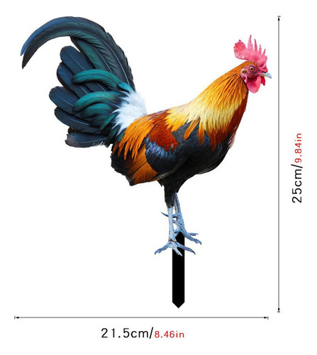 Wf/ Estaca Jardín Gallo, Adorno Pollo, 21,5 Cm X 25 Cm