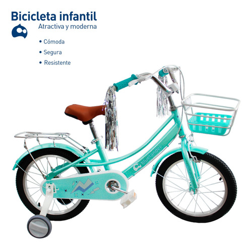 Bicicleta Infantil Para Niña Rodada 16 Con Ruedas Auxiliares Color Azul menta Tamaño del cuadro 16