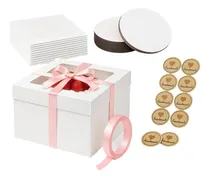 Comprar 10 Cajas Pasteles 25x25x20cm Con Base Cartón Para Pastelería