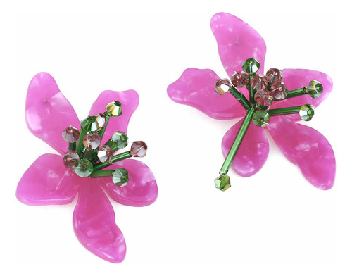 Pendientes De Flores Acrílicas Con Cuentas Hechas A Mano