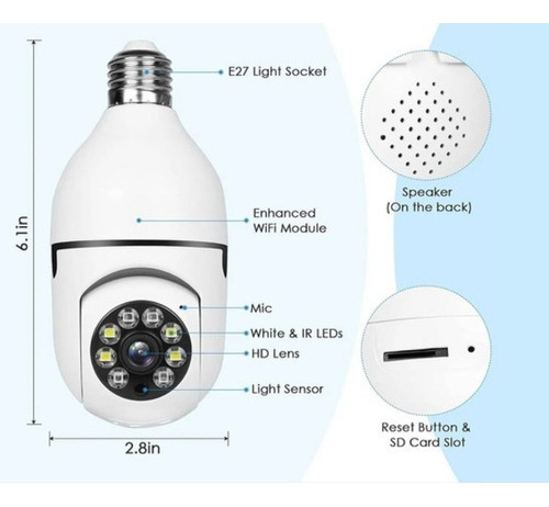 Câmera de segurança Câmera de Segurança Lampada Infravermelho com resolução de 2MP visão nocturna incluída branca