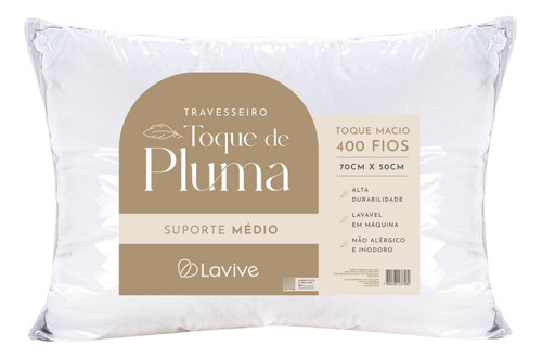 Travesseiro Toque De Pluma Lavive 400 Fios Suporte Médio