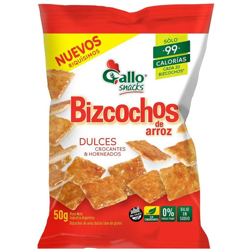 Imagen 1 de 6 de Bizcochos De Arroz Dulces Gallo Snacks - Sin Tacc