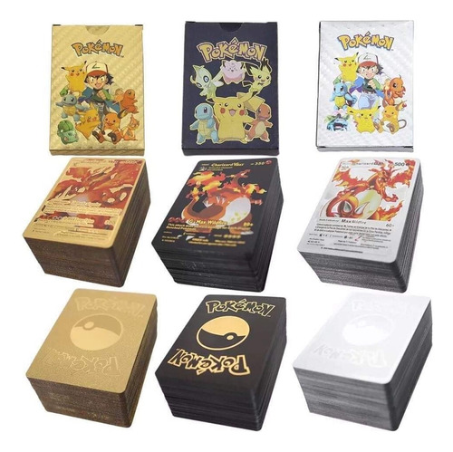 X54 Cartas Pokemon Metalizadas Coleccionables Español Oro Pl