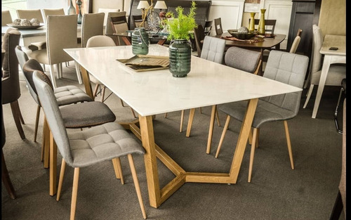 Mesa Arpeggio Vidrio Diseño Carrara Simil Marmol 200x100