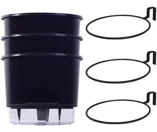 Imagem 1 de 7 de Kit 3 Vaso Raiz N2 Preto Autoirrigável Com 3 Suporte Treliça
