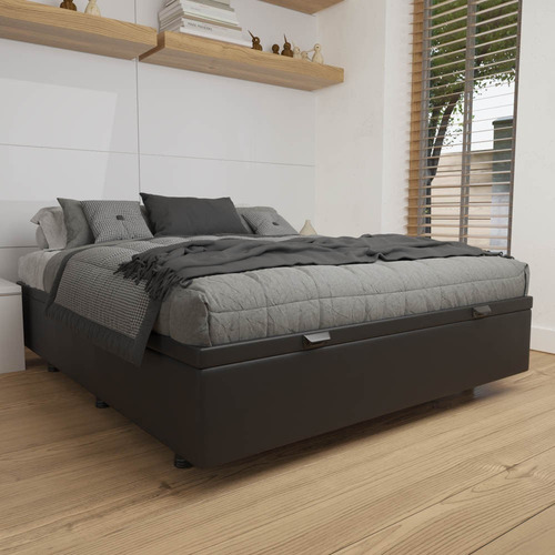 Base Box Baú Para Cama Viúva 128x188cm Liz Sintético Preto