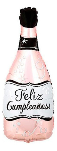 Globo Botella Champaña 45×86 Feliz Cumpleaños Rosa Cotillón 