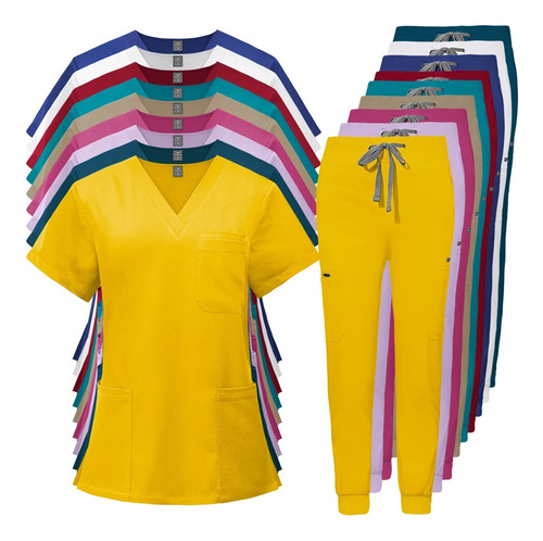 Conjunto De Uniforme Scrubs Con Cuello En V Y Pantalones Dep