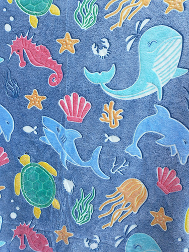 Frazada Manta Magica Luminosa Infantil Corderito Fluor 1 1/2 Bajo El Mar Azul