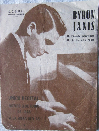 Antiguo Programa Sodre Byron Janis Piano 1948