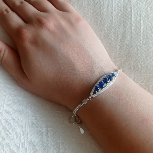 Imagen 5 de 5 de Pulsera Plata Italiana 925 Modelo Bella Azul