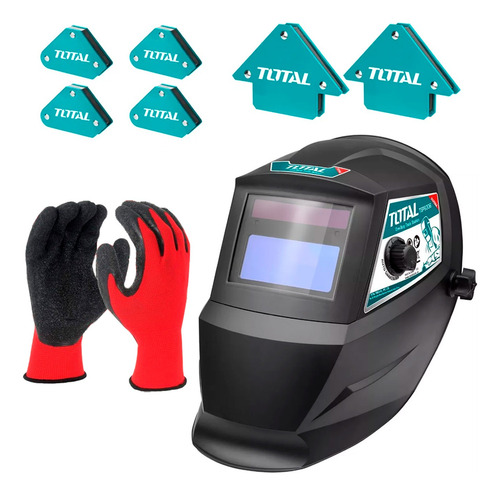 Careta Casco De Soldar Total + Escuadras Magnéticas + Guante