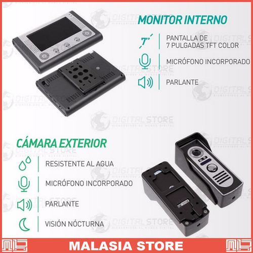 Imagen 4 de 10 de Portero Visor Electrico Timbre Pantalla Lcd 7 Con Camara Ir