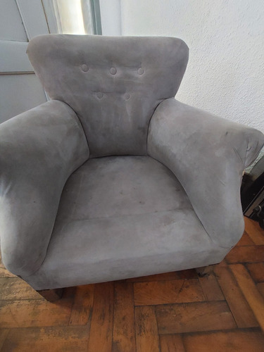 Sillón 1 Cuerpo Capitoné Retapizado 70cm Gris Gamuzado (Usado)