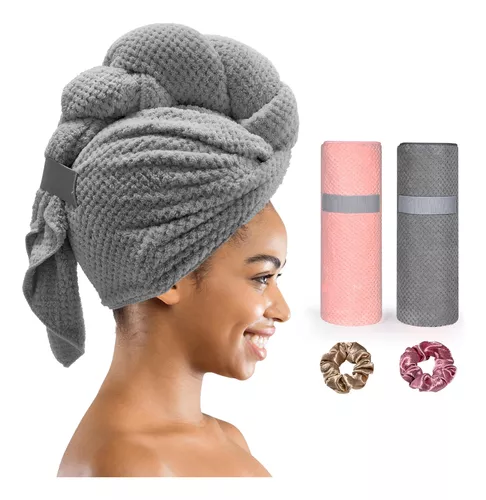 Toalla grande de microfibra para mujer, toalla de secado de cabello  antiencrespamiento con correa elástica, secado rápido, súper absorbente,  turbante