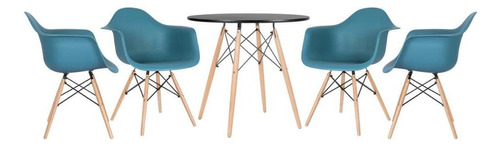 Kit - Mesa Eames 80 Cm + 4 Cadeiras Eiffel Daw Cor Mesa Preto Com Cadeiras Turquesa