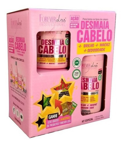 Imagem 1 de 5 de Kit Especial Desmaia Cabelo Forever Liss Shampoo C/ Máscara