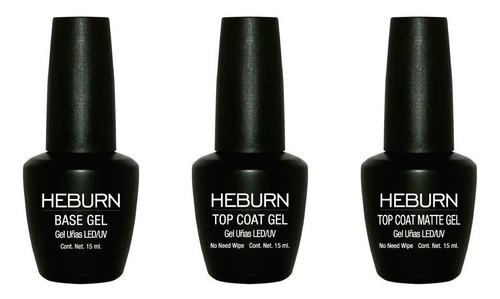  Base Top Coat Y Top Matte Esmalte Semipermanente Led/uv  Heburn Gel Kit Bases