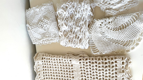Vintage Lote Textil X10 Mantel Carpe Almohadon Tejido Croché Blanco Liso (Usado)
