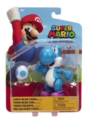 Figura Super Mario Bros, Yoshi Azul Celeste Con Huevo Jakks