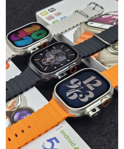 Relógio Smartwatch Celular De Pulso Hw Ultra 2 Call Câmera Cinza Laranja