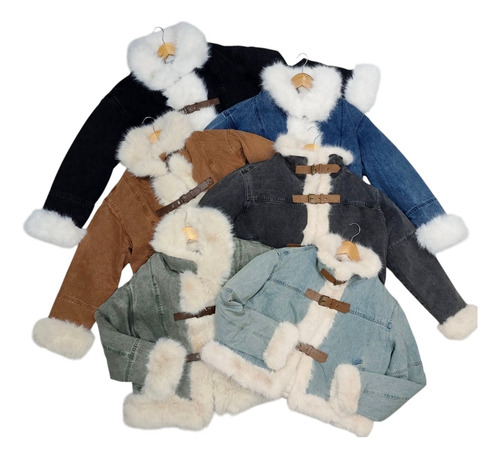 Campera Jean Parka Canada Mujer Con Piel Capucha Invierno
